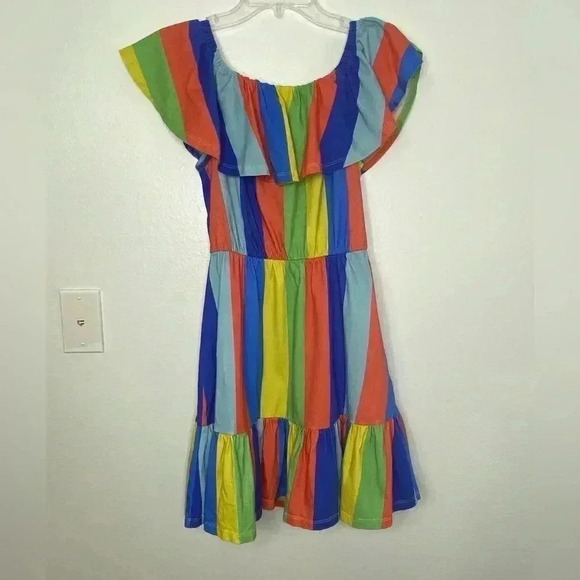 ASOS Rainbow Pride Striped Ruffled Casual Off Shoulder Dress - Picture 3 of 5